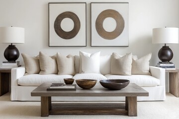 Living room interior design setup on a white background