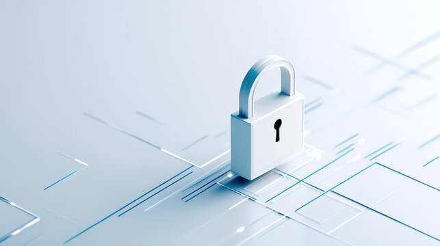 Digital security lock technology illustration on white background