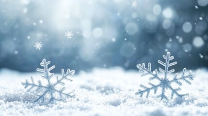 Close Up of Soft Snowflakes with a Dreamy Winter Background