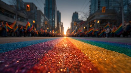 Community comes together for Pride month, celebrating unity and diversity with a massive rainbow banner during the evening festivities