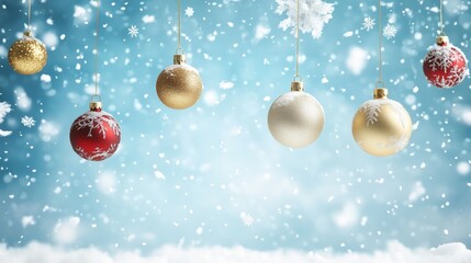 Festive Holiday Ornaments with Snowflakes on Blue Background