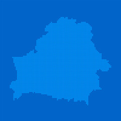 Blue halftone dot outline map background of Belarus