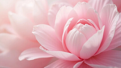 Beautiful pink peony flower with delicate petals close-up, macro. Half-open flower bud in soft focus. Flower background, pattern.