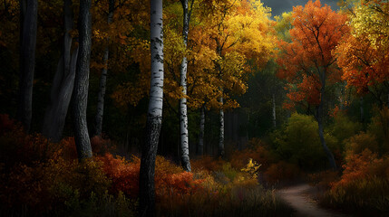 Fototapeta premium Autumn Forest Path With Colorful Foliage