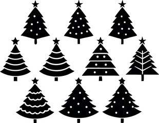 set of christmas trees.Hand drawn christmas pine tree vector set