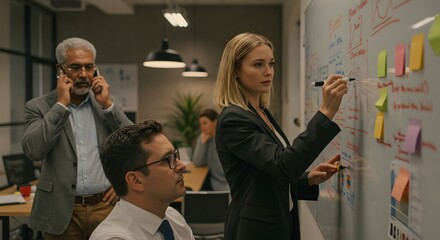 Team Brainstorming Session Collaborative Problem-Solving and Strategic Planning in Modern Office Environment