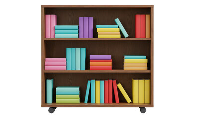 Isolated Bookshelf with Colorful Books