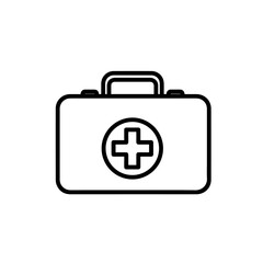 Obraz premium First aid kit case with red cross symbol. Medical kit for emergencies, containing bandages, antiseptic wipes and medicine. First aid kit design for school posters and educational materials.