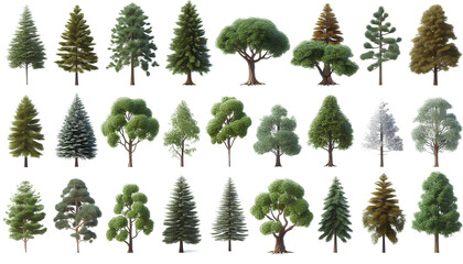 Fototapeta premium Vibrant Tree Silhouette Collection - Animation-Ready PNG Assets