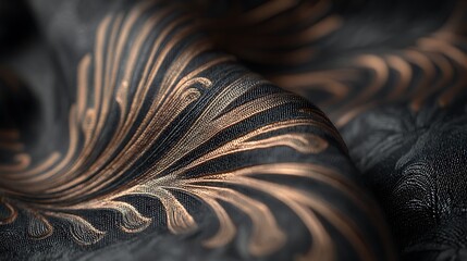 Elegant Dark Fabric Texture with Gold Embroidered Pattern: Luxurious Textile Design for Fashion and Interior