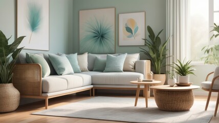 Light and airy living room with natural elements