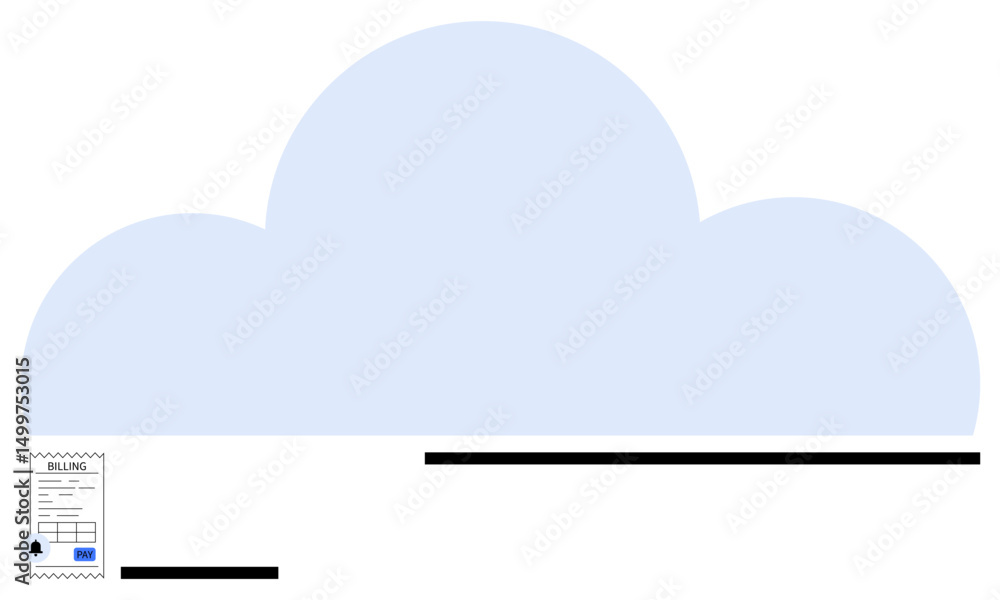 Poster large cloud shape representing online storage with a detailed billing document at the bottom left. i