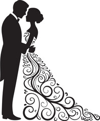Fototapeta premium Just Married Couple SilhouetteBride & Groom Walking Hand in HandWedding Day Kiss Vector DesignElegant Wedding Couple Under ArchSilhouette of Romantic Wedding Moment