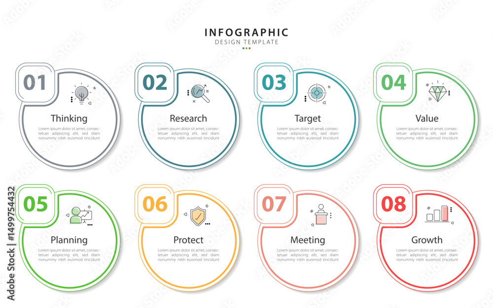 Poster Timeline Creator infographic template. 8 Step timeline journey, calendar Flat simple infographics design template. presentation graph. Business concept with 8 options, gantt vector illustration.