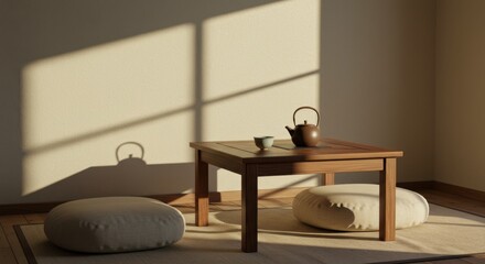 Tranquil Tea Corner with Meditation Cushions