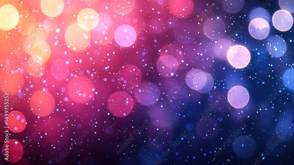 Poster vibrant cosmic background filled with sparkling bokeh lights in various colors