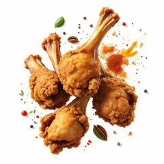 crispy golden fried chicken piece with textured coating, isolated on white background