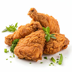 crispy golden fried chicken piece with textured coating, isolated on white background