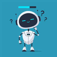 Robot with tilted head and question mark above, expressing confusion. Great for help sections, loading screens, or UX feedback