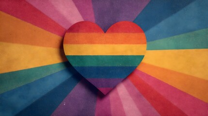 Heart radiating love and acceptance with a vibrant pride flag background during Pride Month in celebration of diversity and LGBTQ unity
