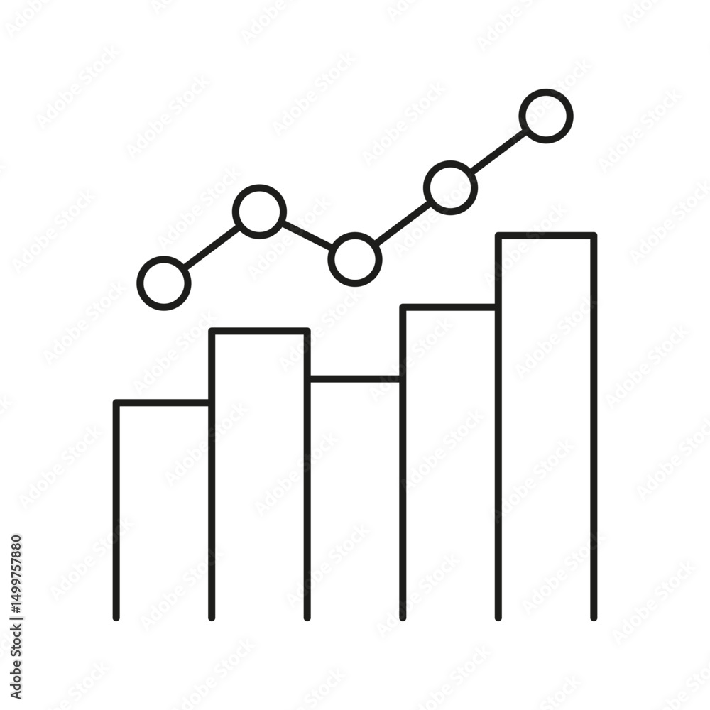 Poster bar chart with line graph icon. data analysis, financial growth, and business performance tracking o