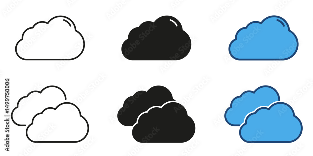 Poster cloud line and solid icon set. cloud design and weather symbol collection. isolated vector illustrat