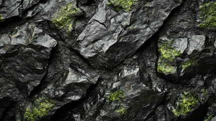 Luxury macro zoom-in of mossy rock, black minimalist background, premium nature texture, clean design, elegant earth tone palette, organic feel