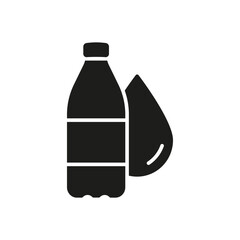 Water Bottle With Droplet Solid Icon. Hydration, Refreshment, And Beverage Representation Silhouette Symbol. Drinking Water And Thirst Quenching Conceptual Illustration. Isolated Vector Illustration