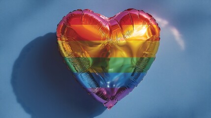 Rainbow foil balloon reflects the spirit of Pride month celebrations in a vibrant blue background filled with diversity and love