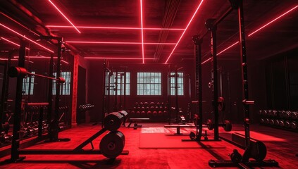 Dark gym with red neon lighting