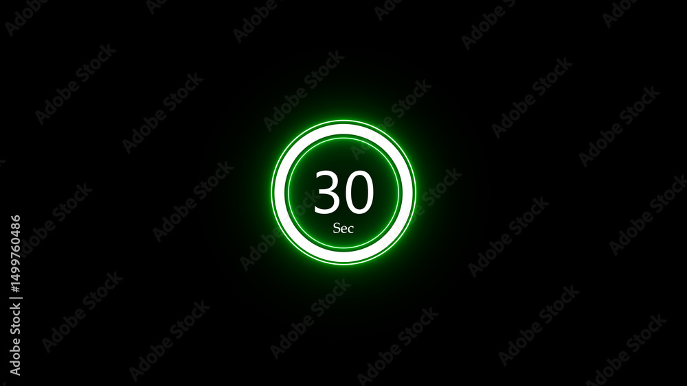 Poster a vibrant green illuminated 30 second countdown timer displayed against a stark black background per