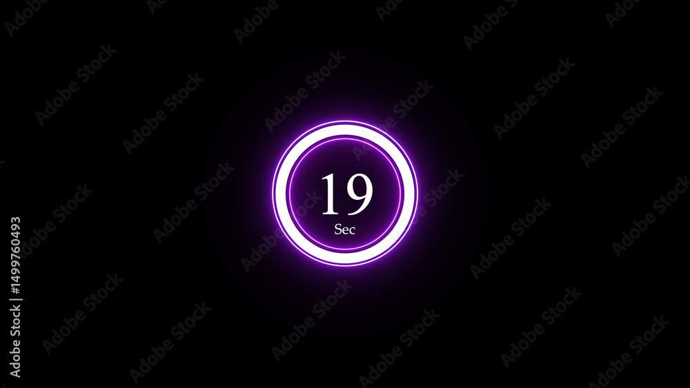 Poster digital neon countdown display featuring nineteen seconds of remaining time circular glowing symbol 