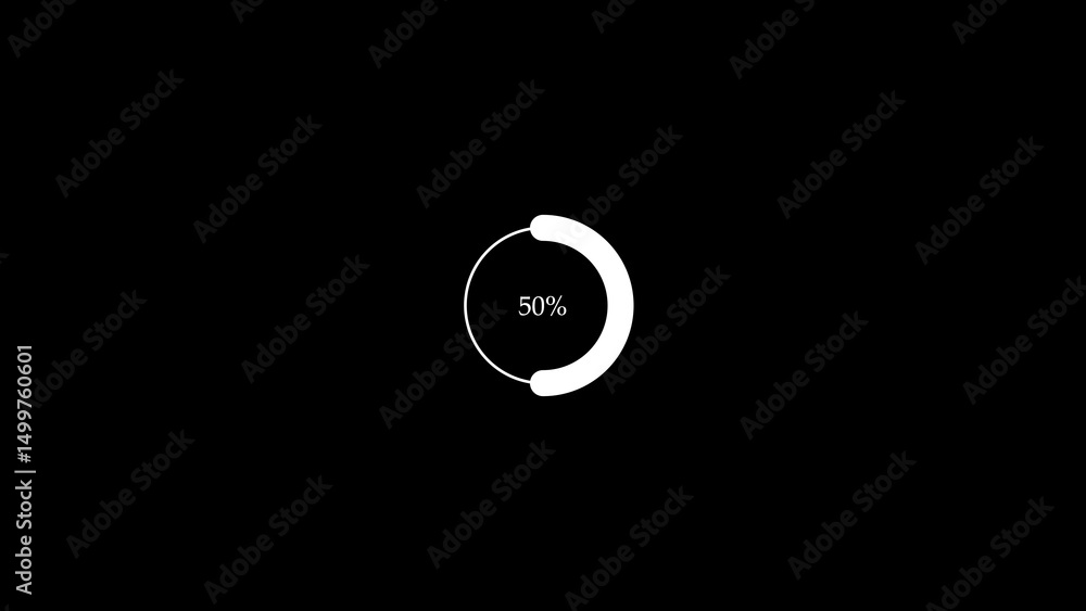 Poster a minimalist circular progress indicator showing fifty percent complete against a black background d