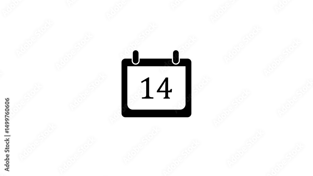 Poster black and white minimalist calendar icon with the number fourteen representing a specific date on a 