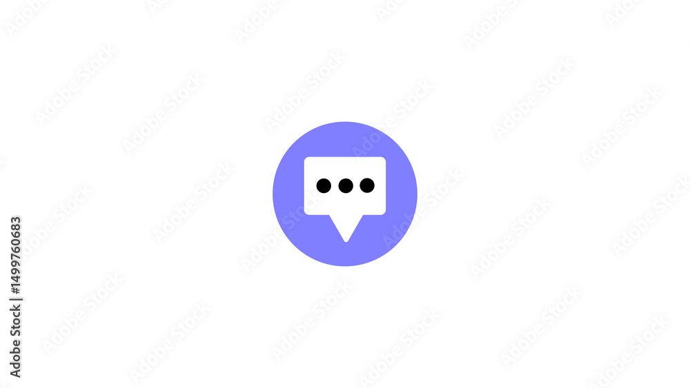 Poster modern minimalistic messaging icon design with a speech bubble and three dots inside a purple circle