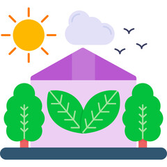 Eco Greenhouse with Plants and Sun Icon
