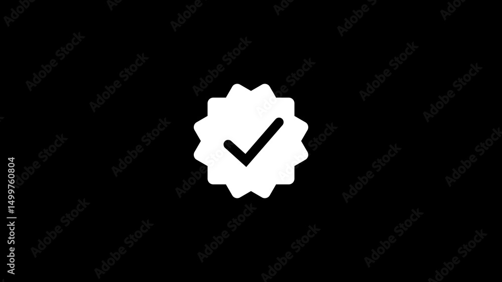 Poster white verified checkmark badge icon against a black background indicating trustworthiness and author
