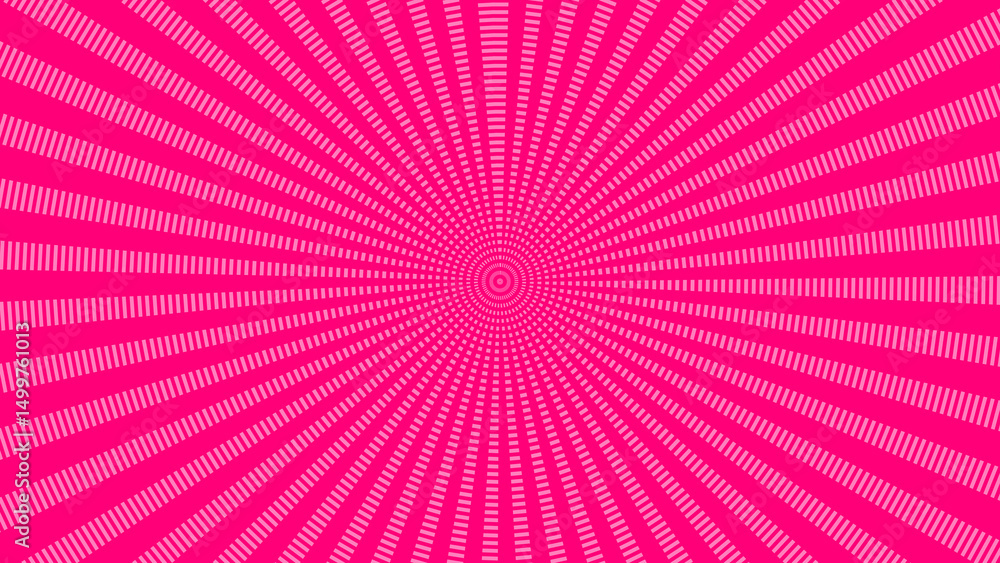 Poster a vibrant illustration of a pink radial burst pattern with concentric circle effects that has a retr