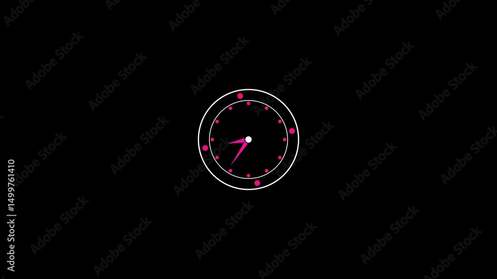 Poster minimalist clock design with pink details against a black background modern illustration representin