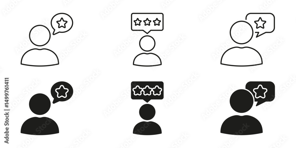 Poster user feedback and rating icons set. customer review and star rating outline and silhouette symbol co