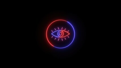 Modern neon eye symbol design in a circular shape representing vision intuition and awareness against a black background perfect for web design elements