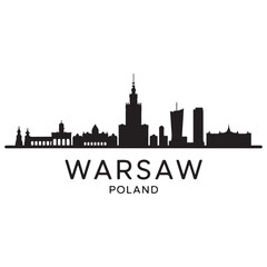 Naklejka premium Warsaw skyline horizontal banner. Black Warsaw, Poland. Vector template for your design. Vector black silhouette. with white background