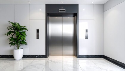 Modern stainless steel elevator in luxury building