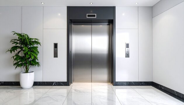 Modern stainless steel elevator in luxury building