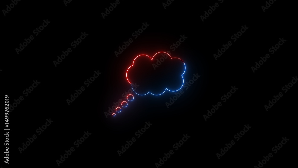 Poster neon illuminated thought bubble with red and blue colors on a black backdrop perfect for showcasing 