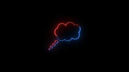 Neon illuminated thought bubble with red and blue colors on a black backdrop perfect for showcasing ideas brainstorming concepts and creative thinking