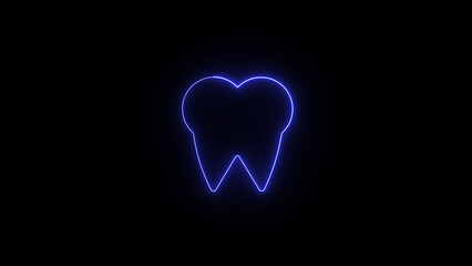 Glowing neon blue dental tooth outline on dark background representing dentistry dental care and oral hygiene concepts for healthcare professionals