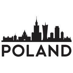 Obraz premium Warsaw skyline horizontal banner. Black Warsaw, Poland. Vector template for your design. Vector black silhouette. with white background