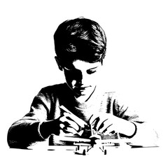 boy playing with playing buiding set,books,study 