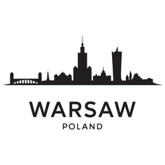 Obraz premium Warsaw skyline horizontal banner. Black Warsaw, Poland. Vector template for your design. Vector black silhouette. with white background
